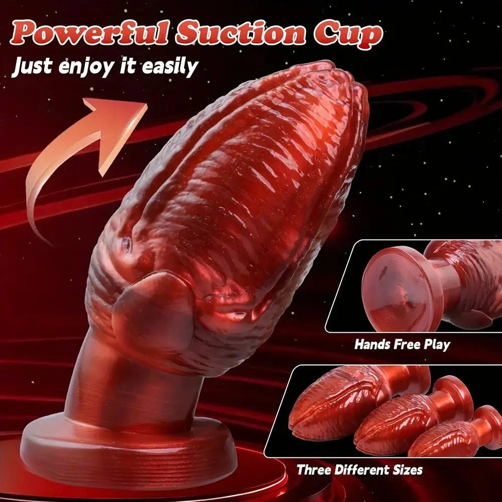 Red ribbed anal plug, photo 7