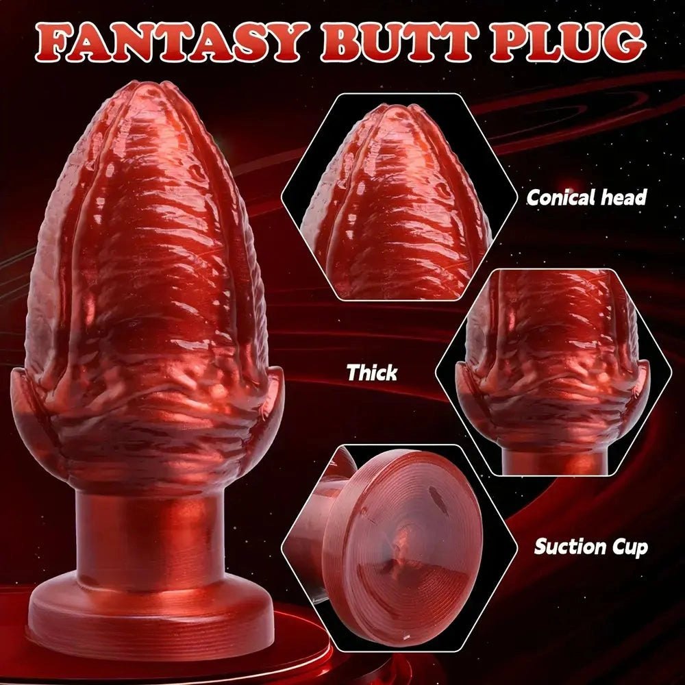 Red ribbed anal plug, photo 8