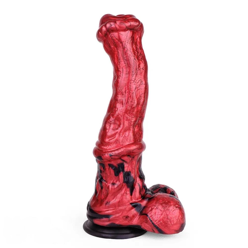 Red ridged silicone horse-style dildo, photo 1