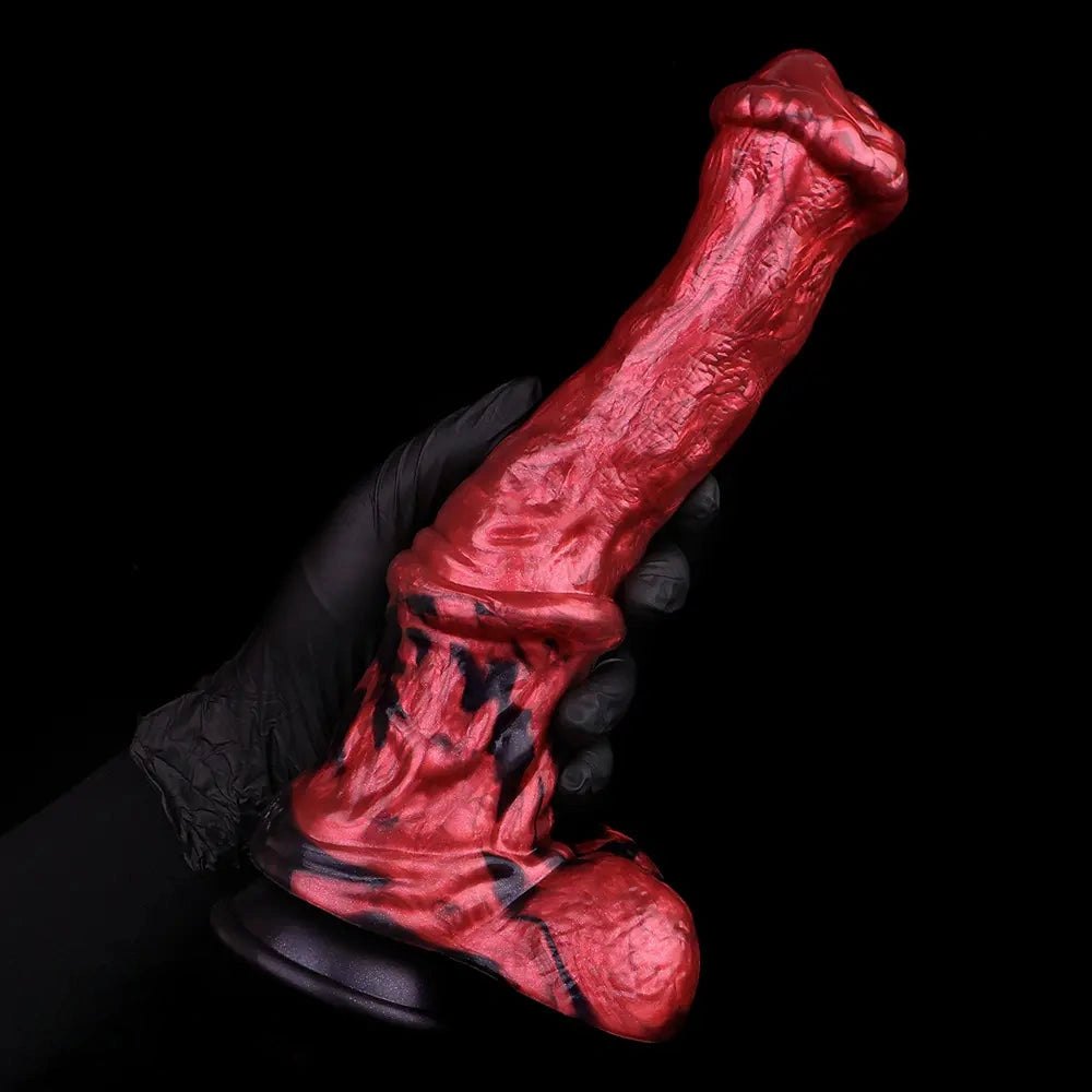 Red ridged silicone horse-style dildo, photo 14