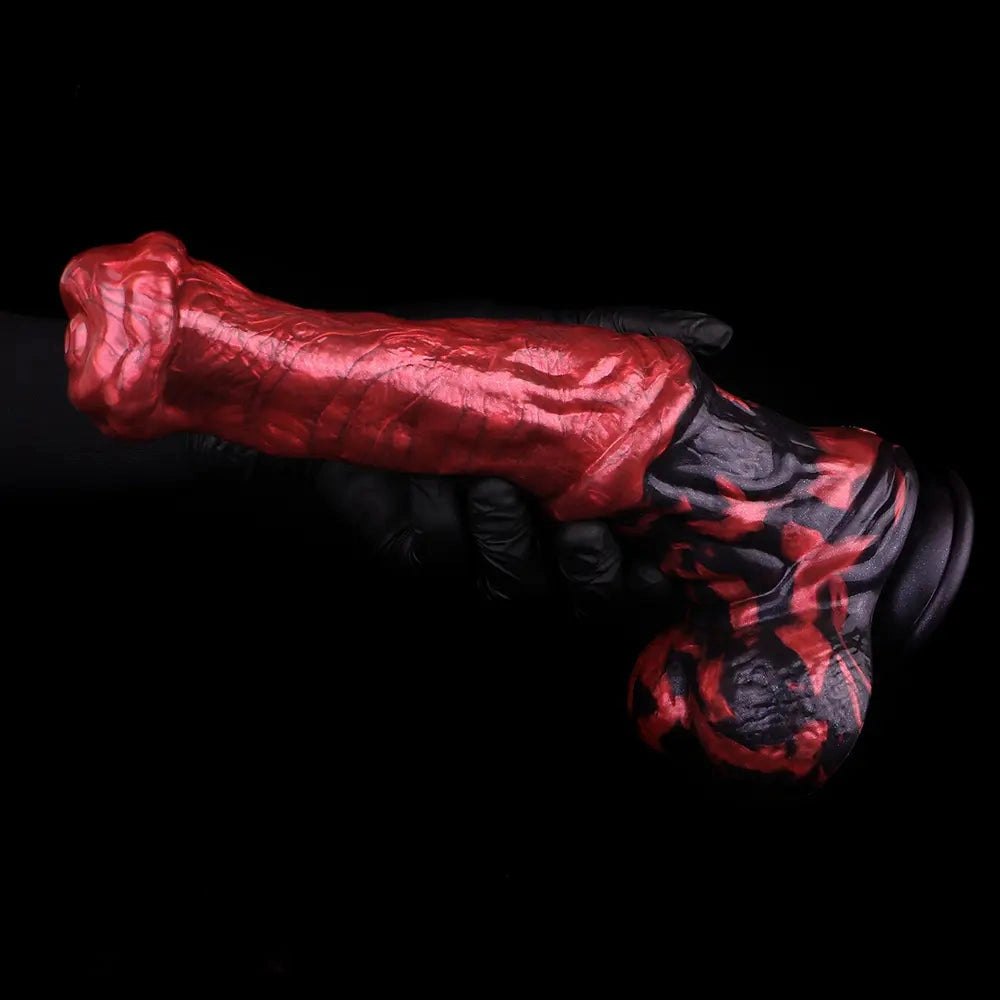 Red ridged silicone horse-style dildo, photo 15