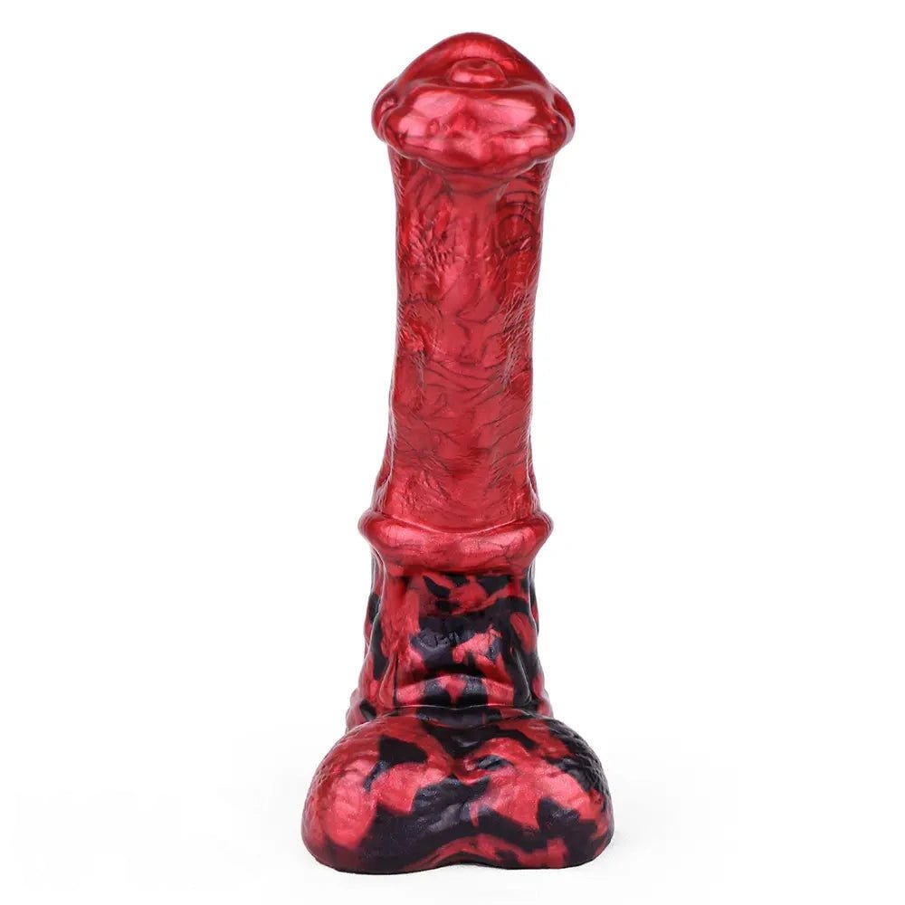 Red ridged silicone horse-style dildo, photo 4