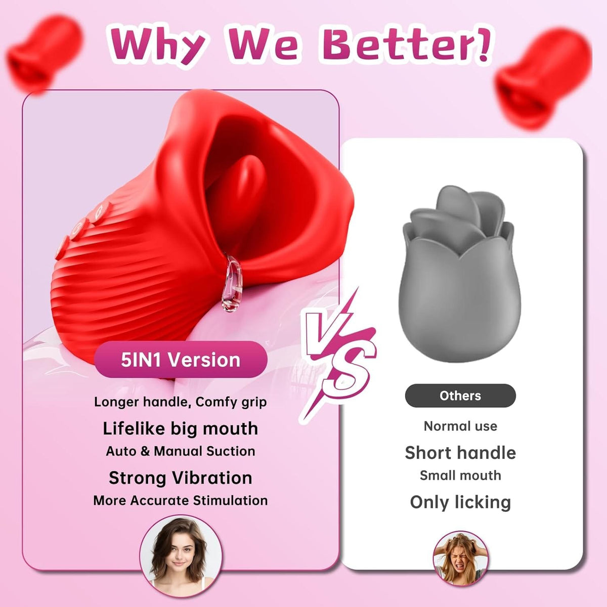 Red rose shaped tongue licking clitoral vibrator, photo 5