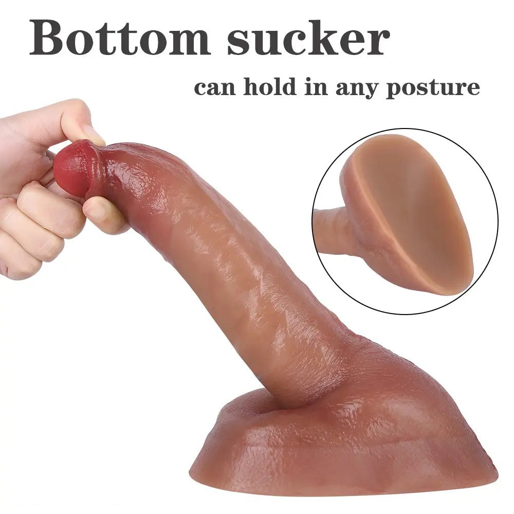Flesh-tone curved realistic silicone dildo, photo 7