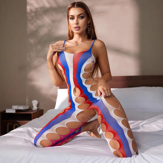 Tri color hollow out slim fit bodystocking, photo 1