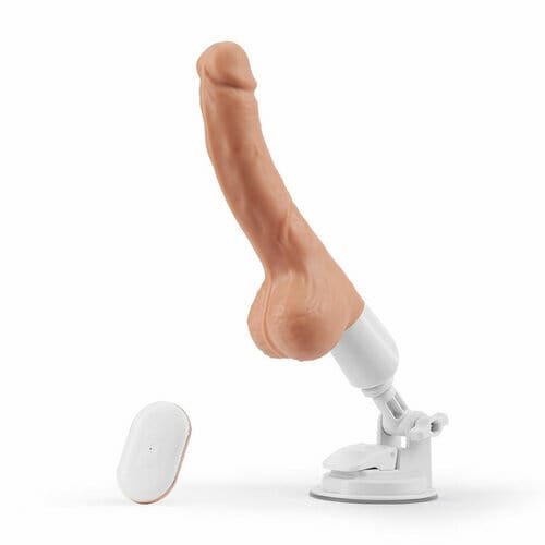 Curved veined silicone sex machine with suction cup base and remote, photo 1