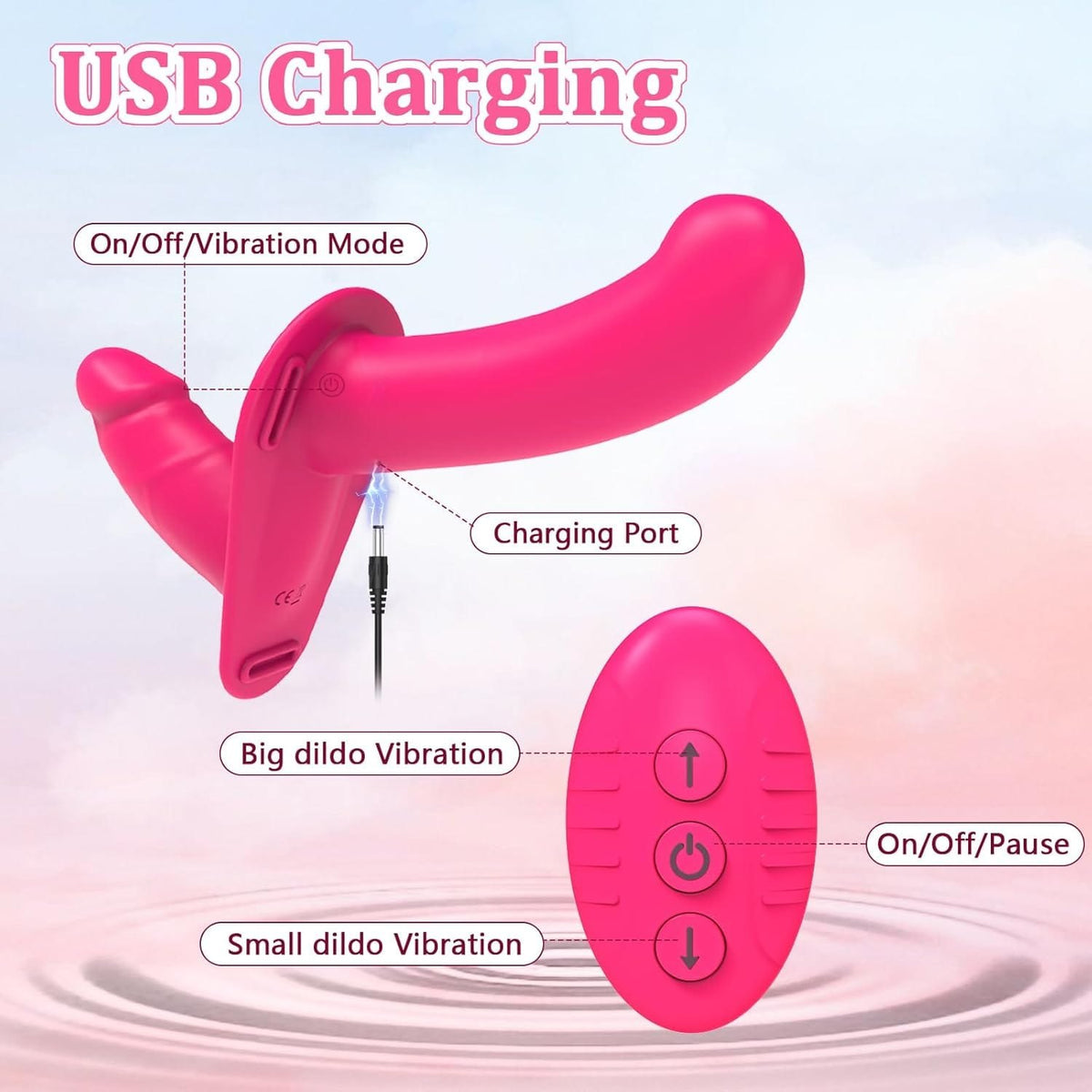 Double-ended silicone strap-on dildo with remote control, photo 6