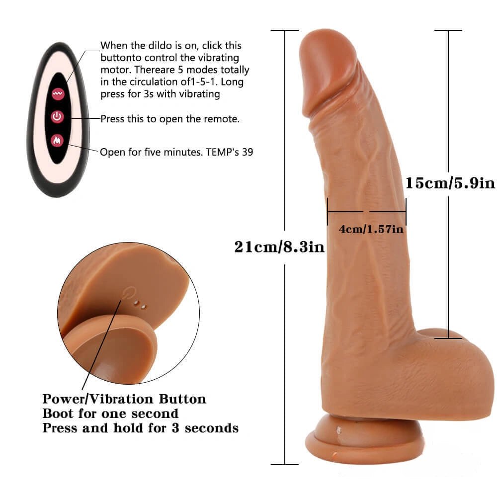 Brown realistic vibrating dildo with suction cup base, photo 10