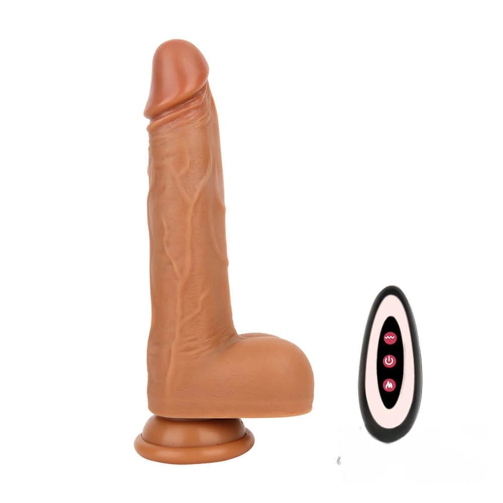 Brown realistic vibrating dildo with suction cup base, photo 11
