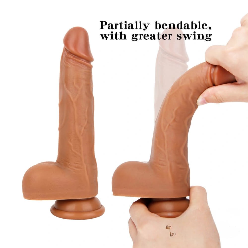 Brown realistic vibrating dildo with suction cup base, photo 12