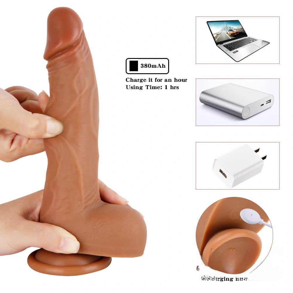 Brown realistic vibrating dildo with suction cup base, photo 8