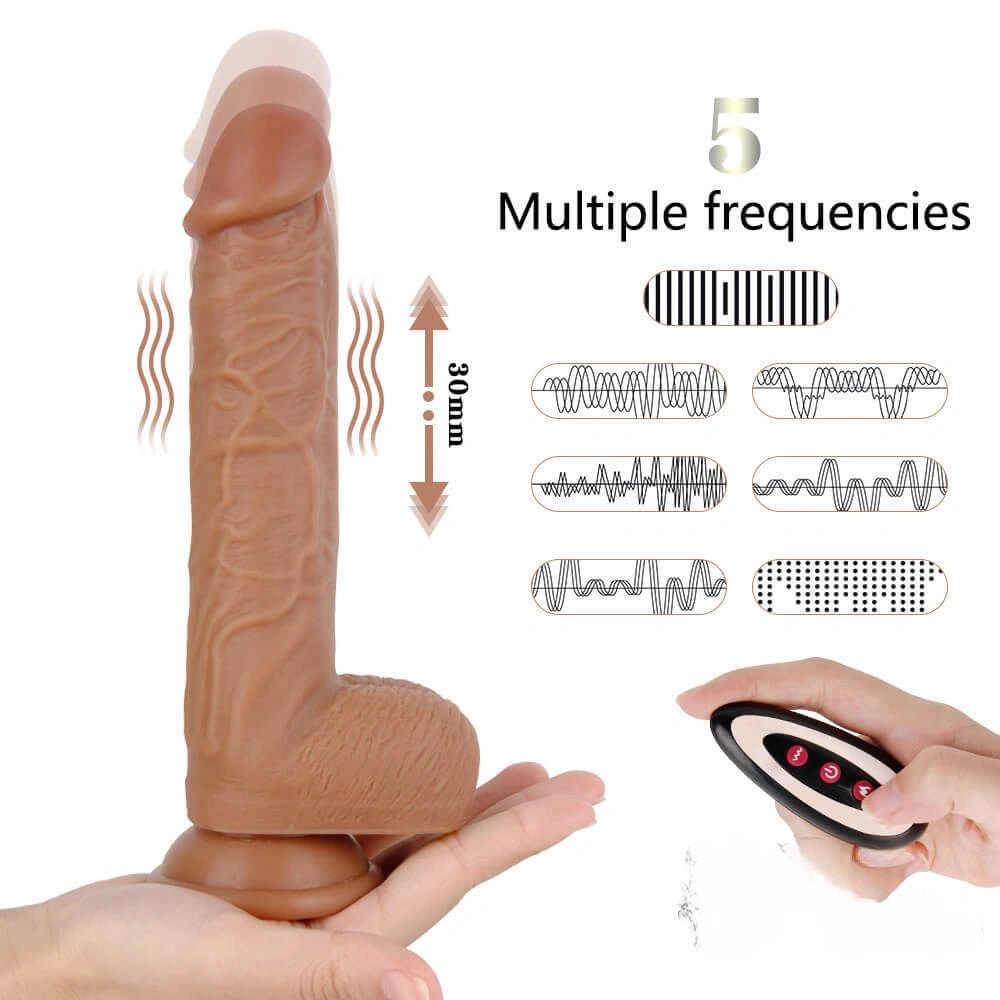 Brown thrusting dildo with remote control, photo 6