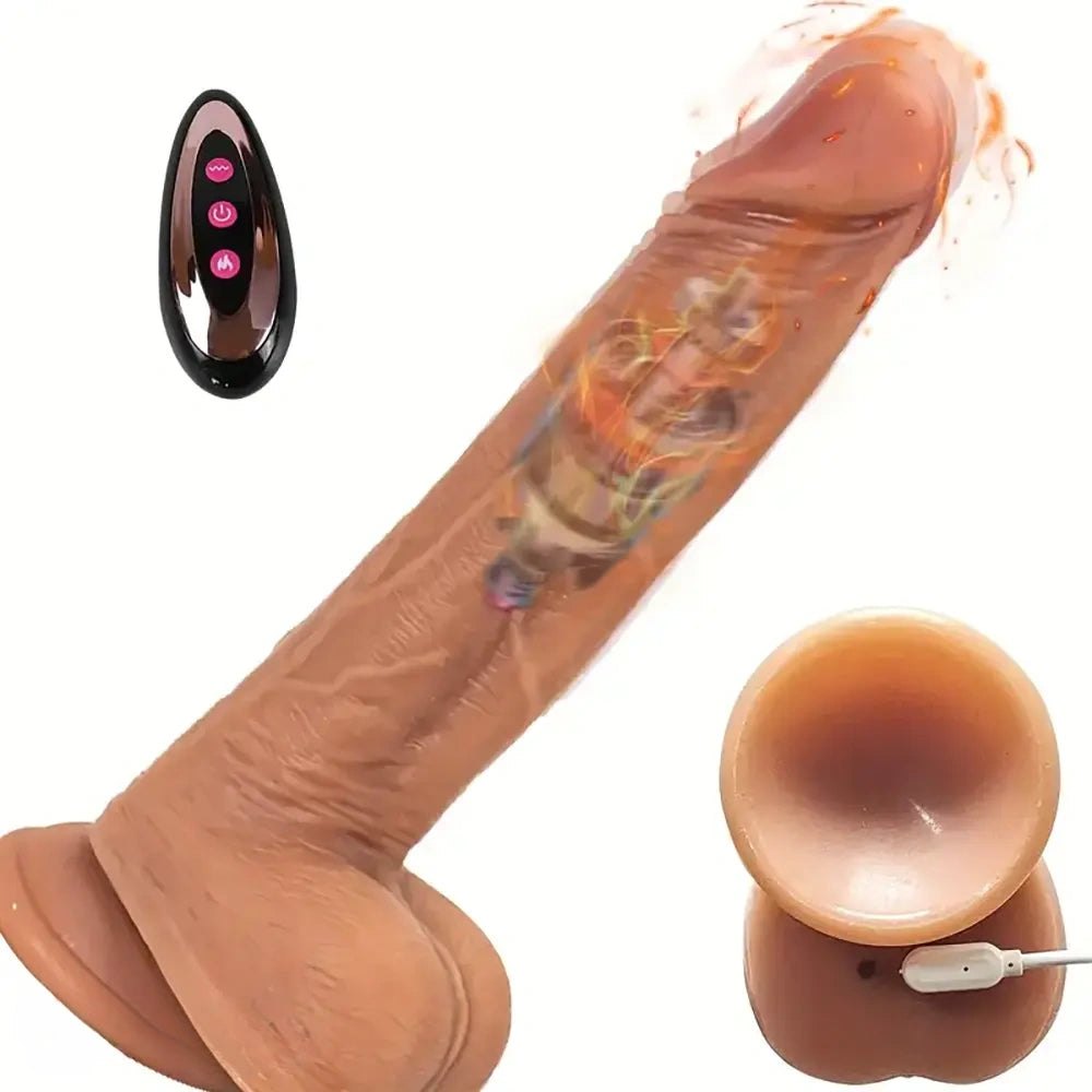 Flesh tone thrusting vibrating dildo with remote control and suction base, photo 1