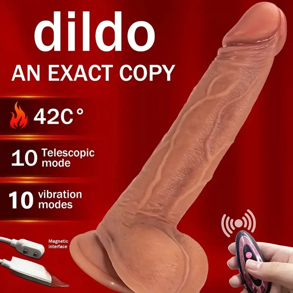 Flesh tone thrusting vibrating dildo with remote control and suction base, photo 2
