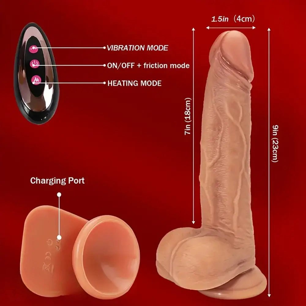 Flesh tone thrusting vibrating dildo with remote control and suction base, photo 3