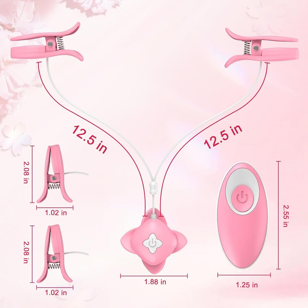 Pink silicone vibrating nipple clamps, photo 6