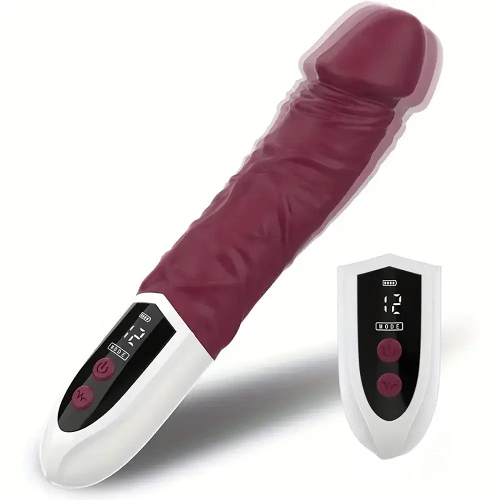 Wine red realistic vibrating dildo with remote control, photo 1