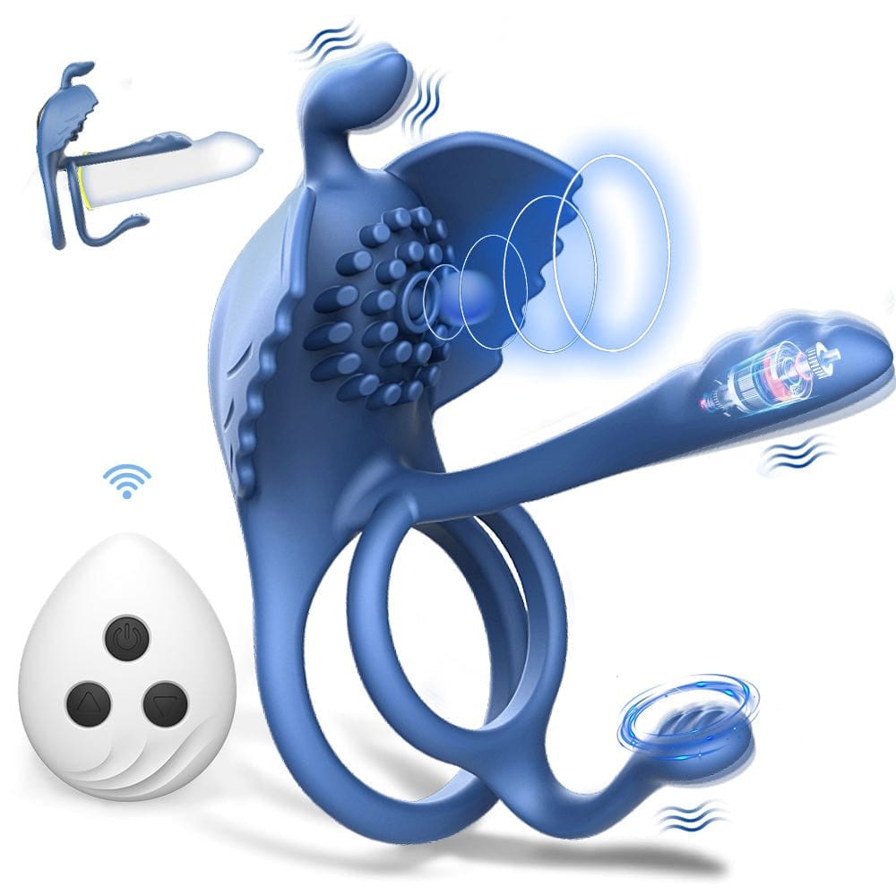 Blue remote control vibrating cock ring
