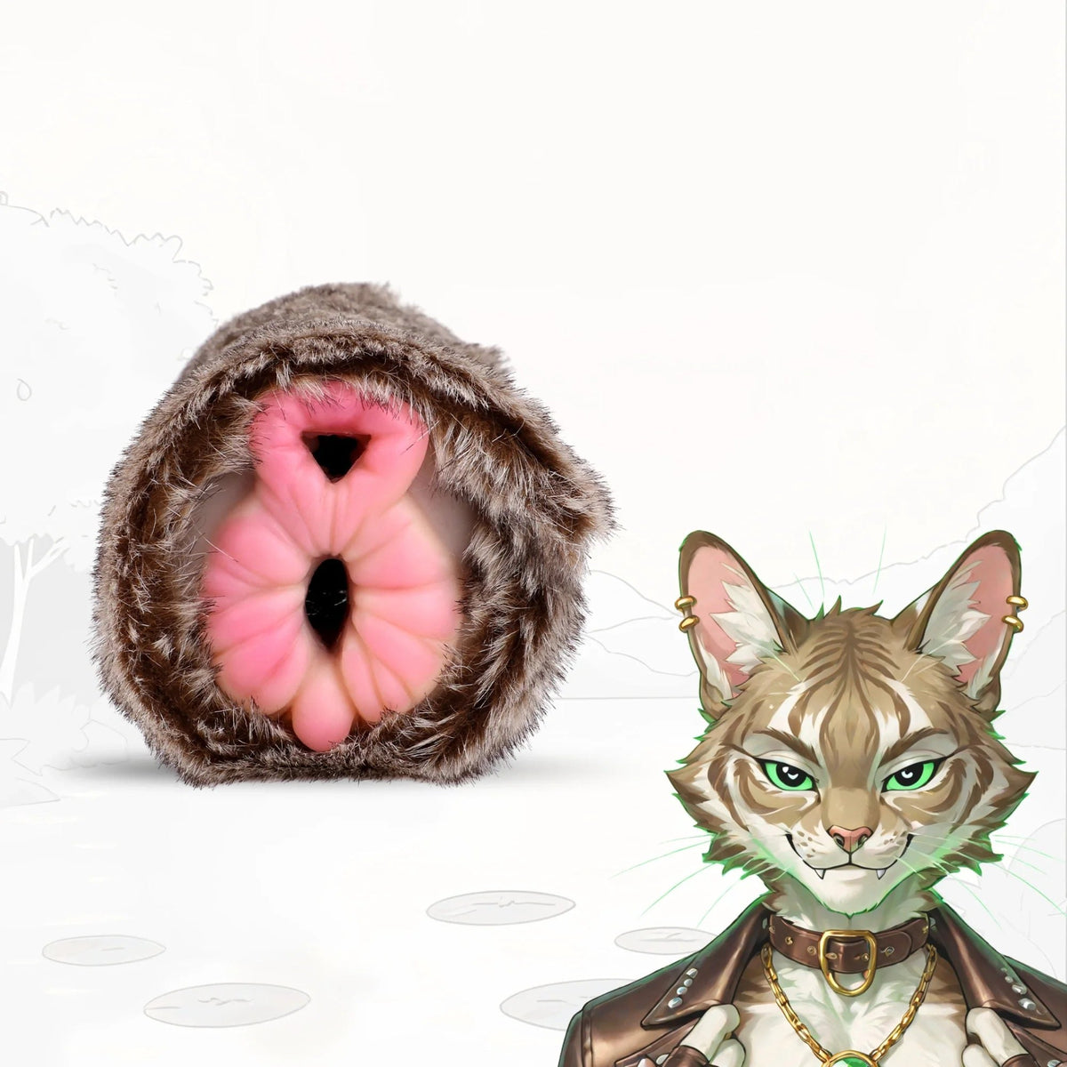 Grey tabby furry masturbator with removable silicone sleeve, photo 1