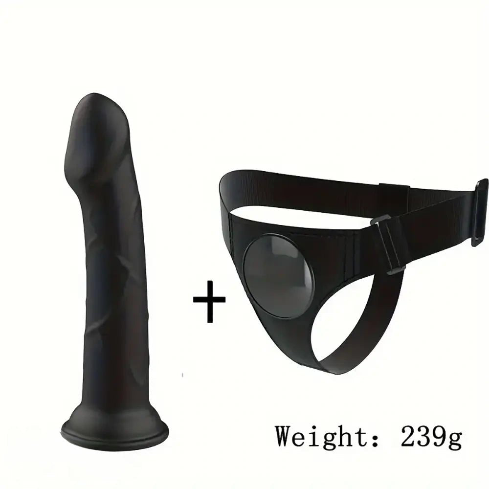 Black removable strap-on dildo and harness