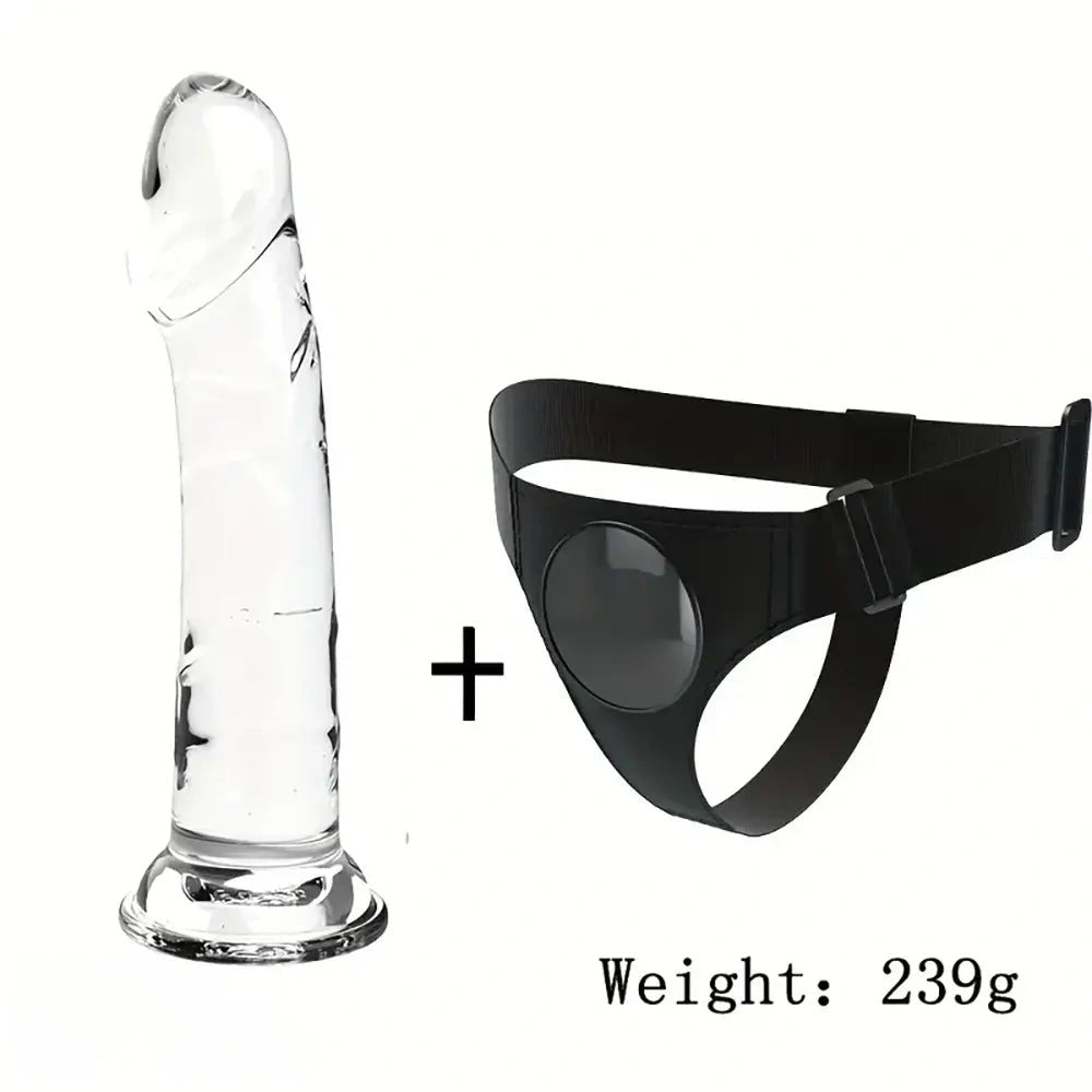 Clear removable strap-on dildo and harness