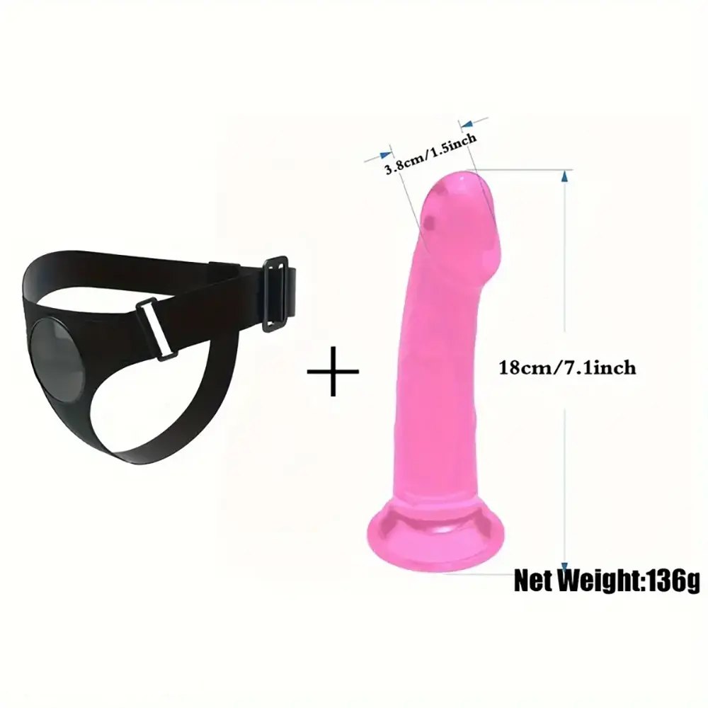 Pink removable strap-on dildo and harness