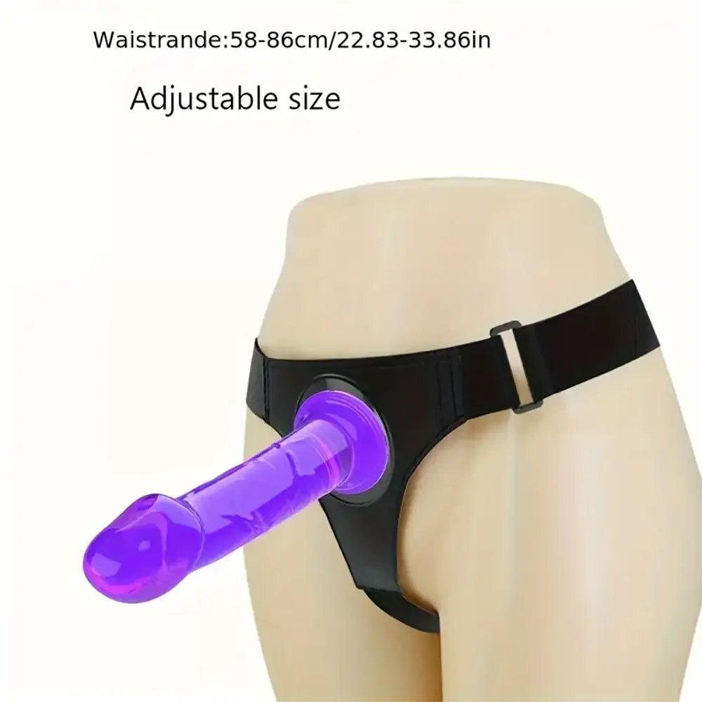 Purple removable strap-on dildo and harness