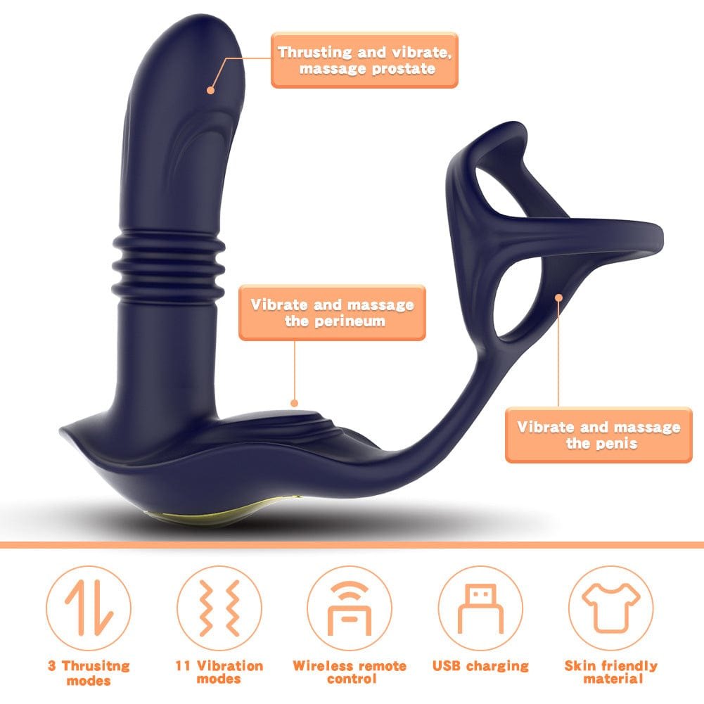 Black prostate massager with penis ring, photo 2