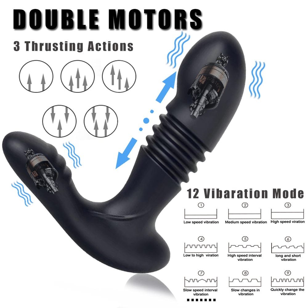 Black retractable prostate massager with remote control, photo 2