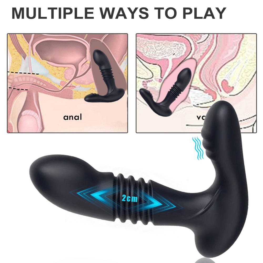Black retractable prostate massager with remote control, photo 3
