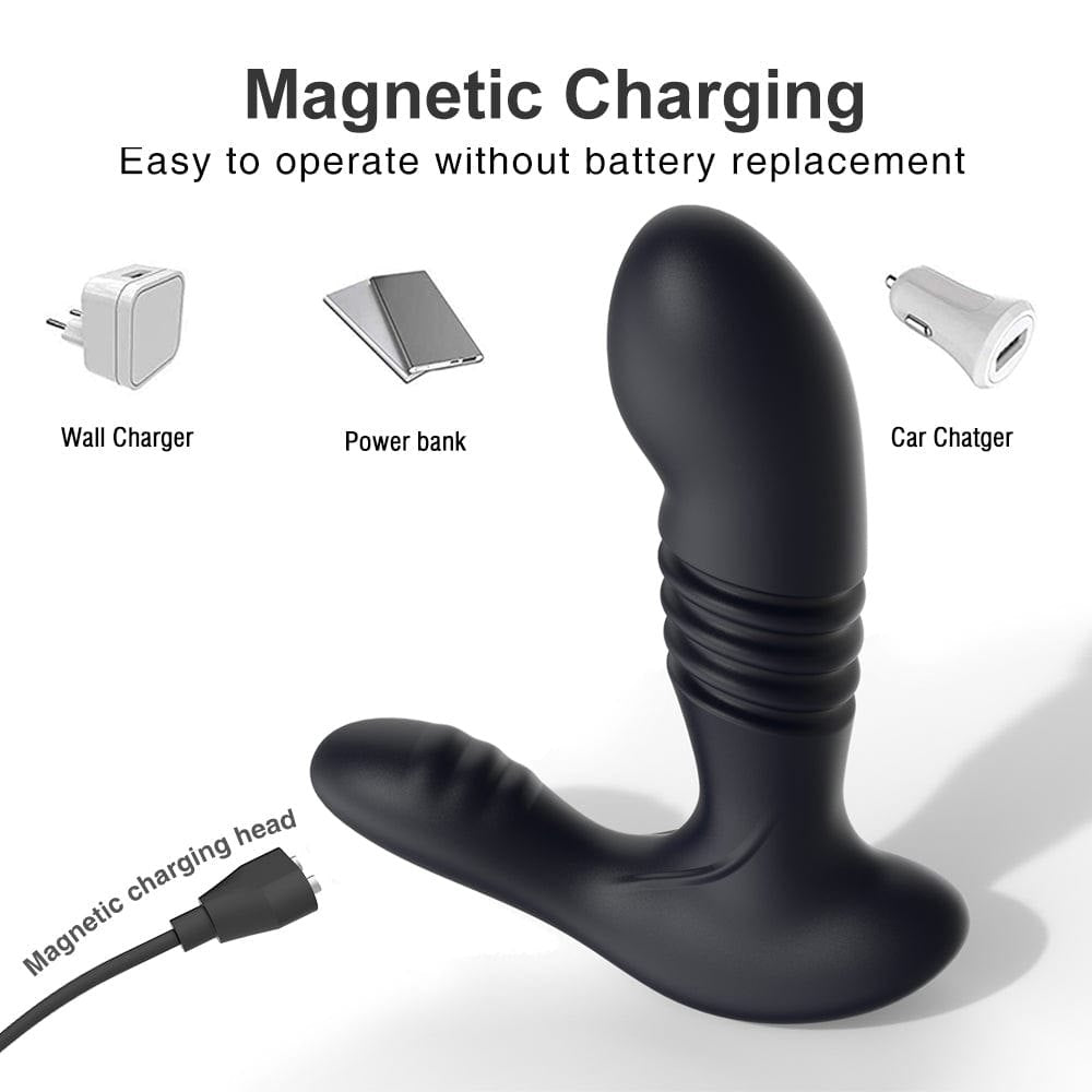 Black retractable prostate massager with remote control, photo 5