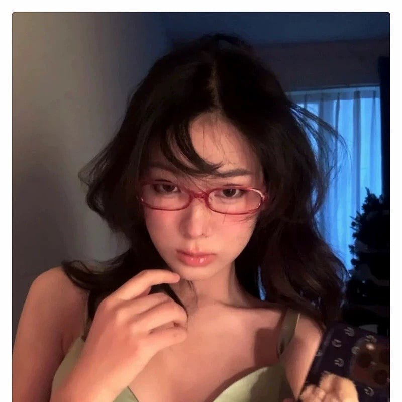 Red retro square rimmed cosplay glasses