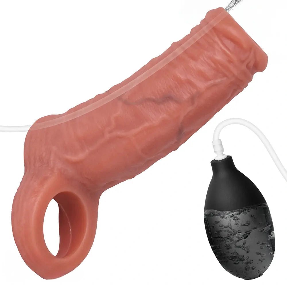 Flesh tone reusable squirting penis sleeve, photo 1
