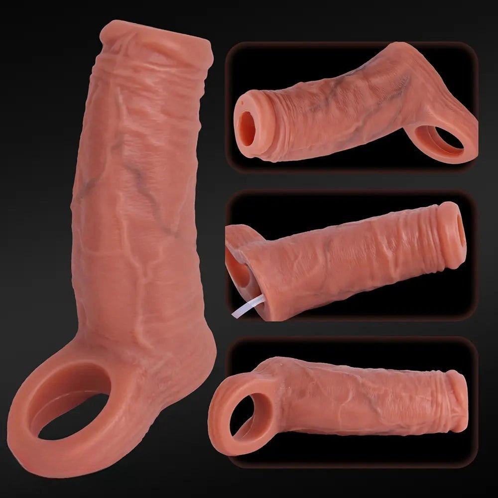 Flesh tone reusable squirting penis sleeve, photo 7