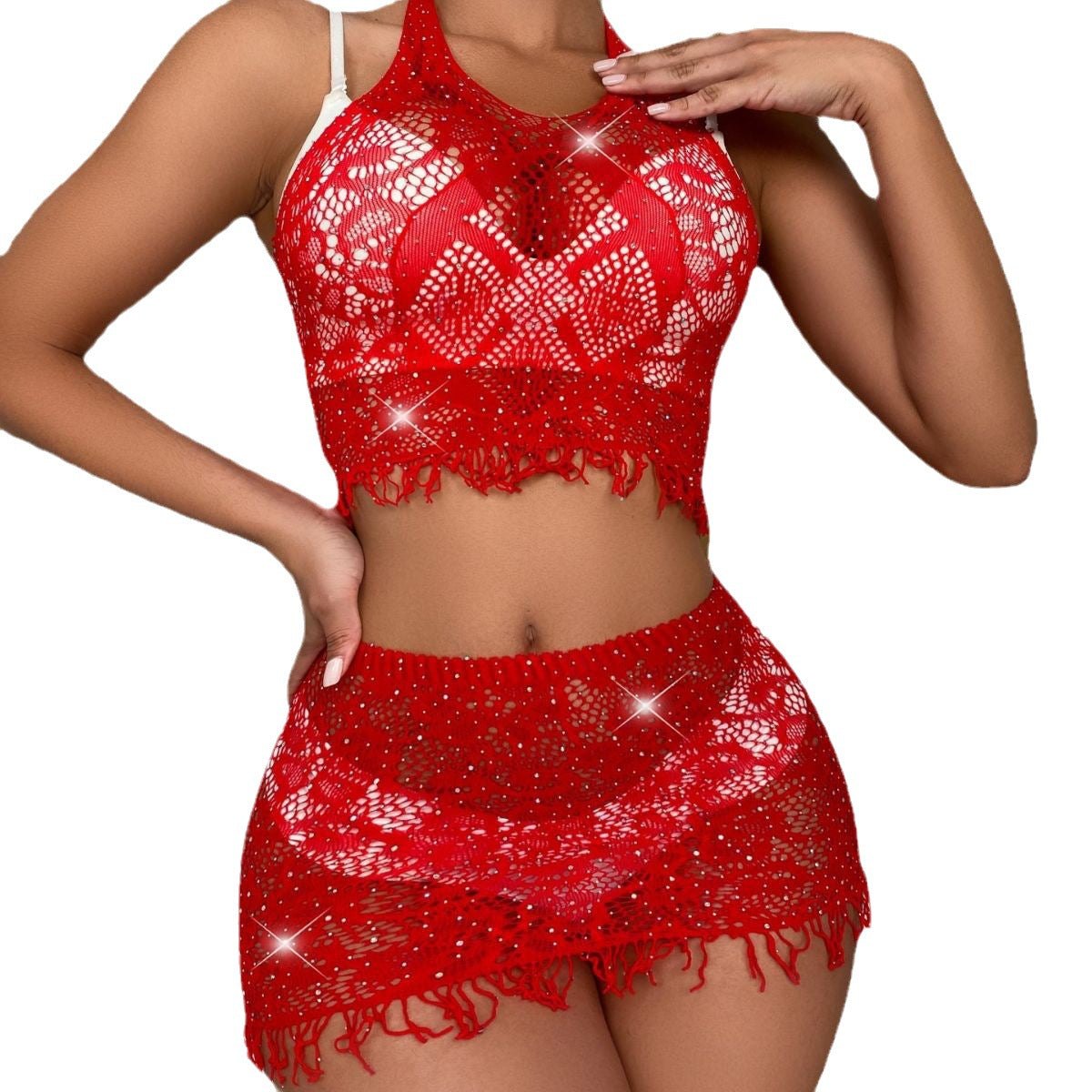 Rhinestone crochet lace crop top set, photo 7