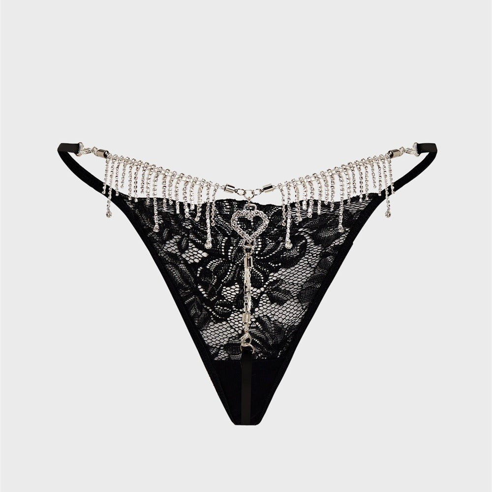 Rhinestone fringe heart lace g string, photo 1