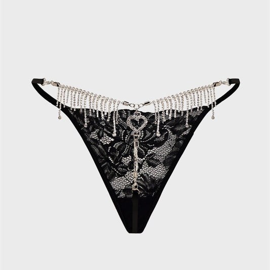 Rhinestone fringe heart lace g string, photo 1