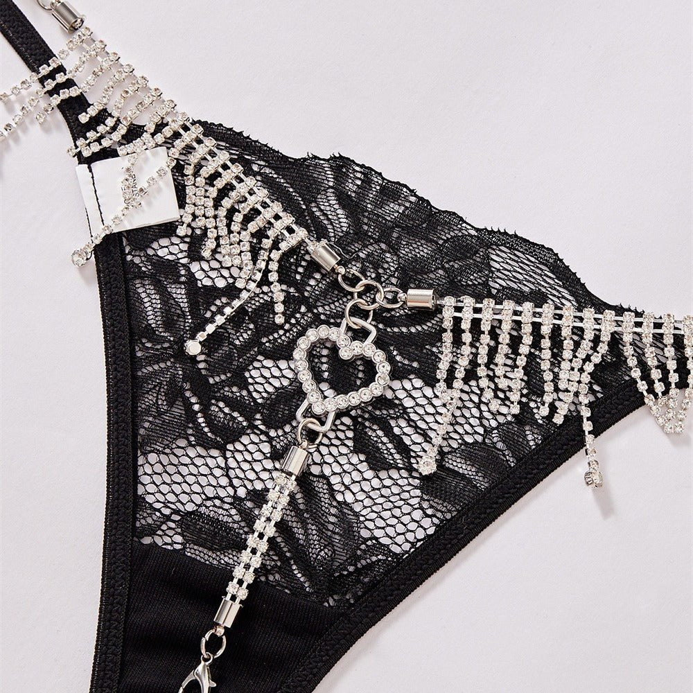 Rhinestone fringe heart lace g string, photo 2