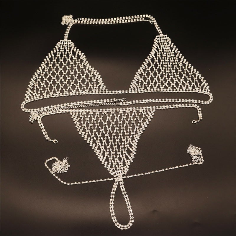 Rhinestone halter body chain bikini set, photo 4