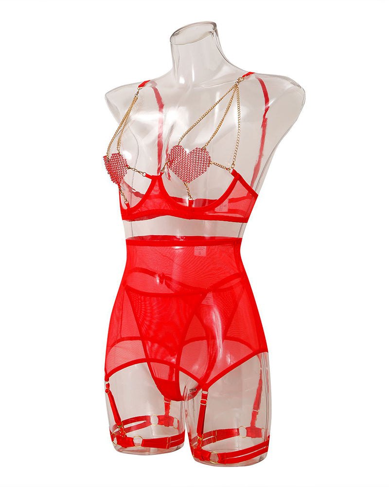 Rhinestone heart chain mesh garter set, photo 10