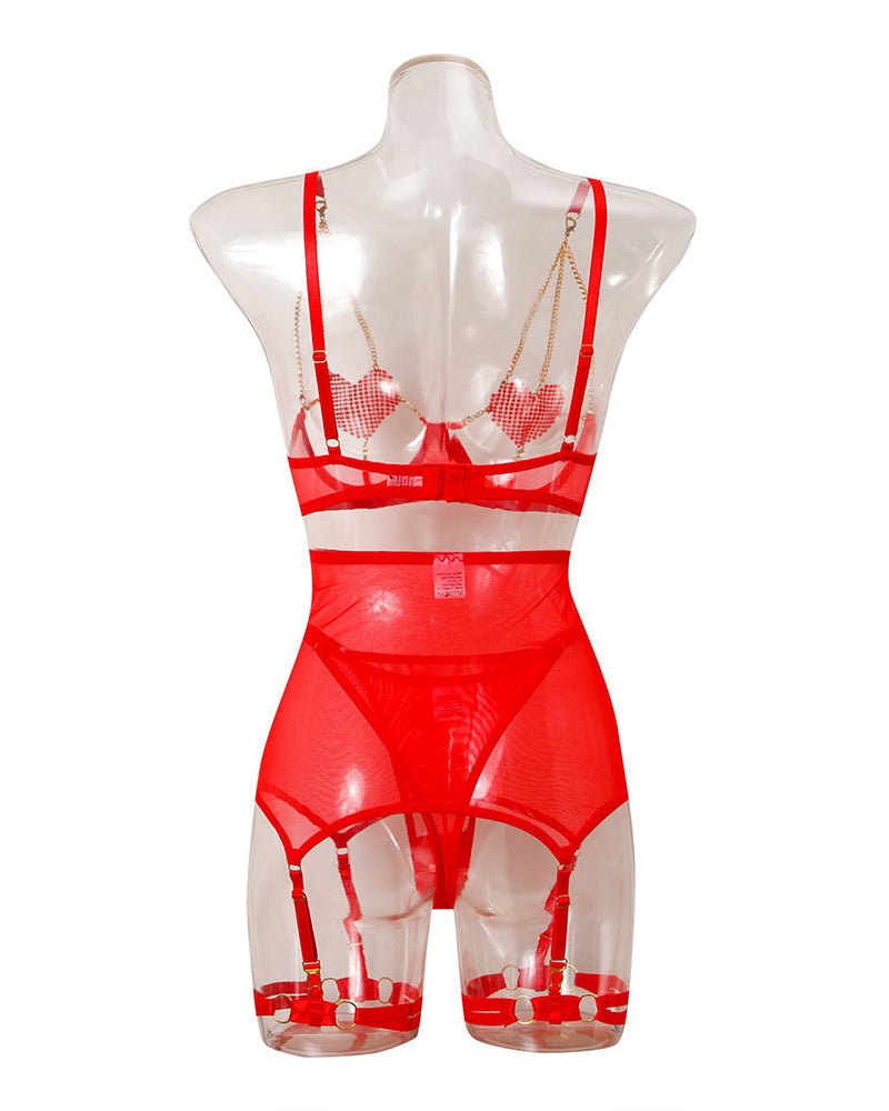 Rhinestone heart chain mesh garter set, photo 11