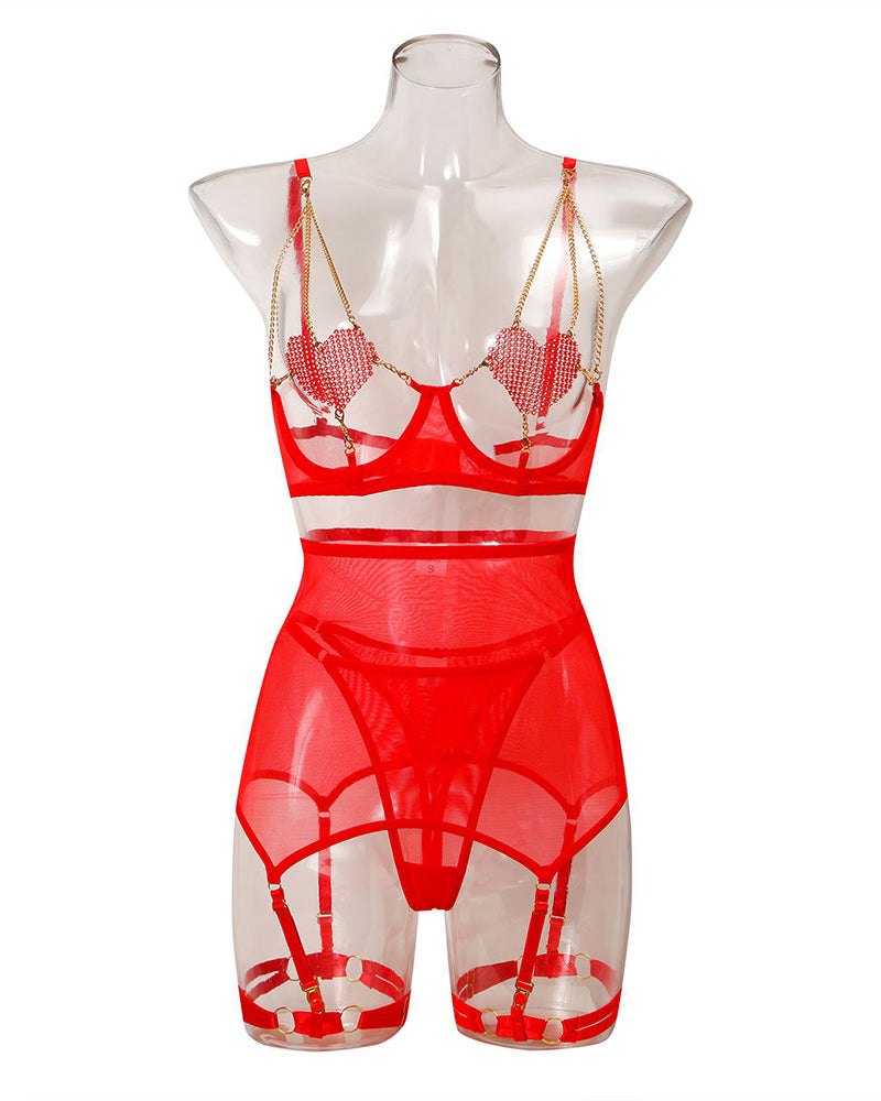 Rhinestone heart chain mesh garter set, photo 9