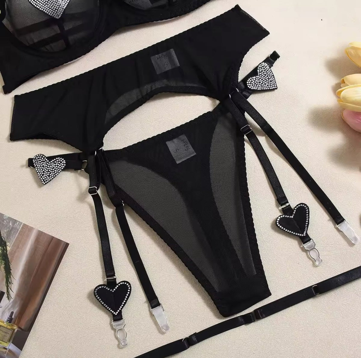 Rhinestone heart neon garter set, photo 5
