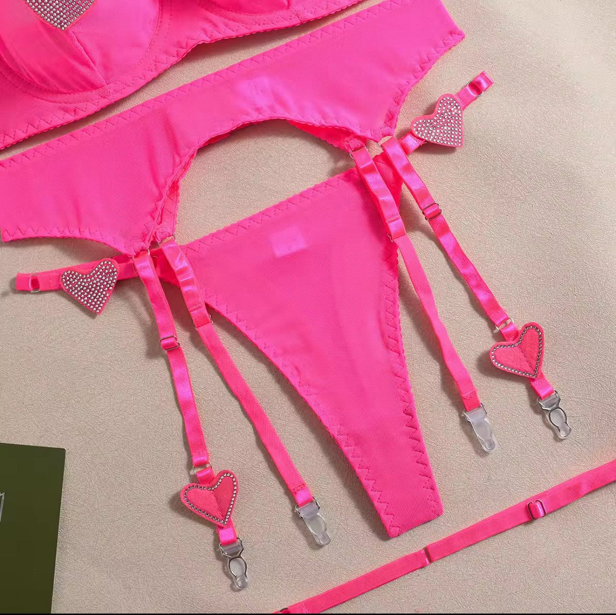 Rhinestone heart neon garter set, photo 9
