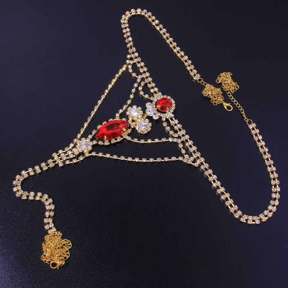 Gold rhinestone waist chain thong accessory