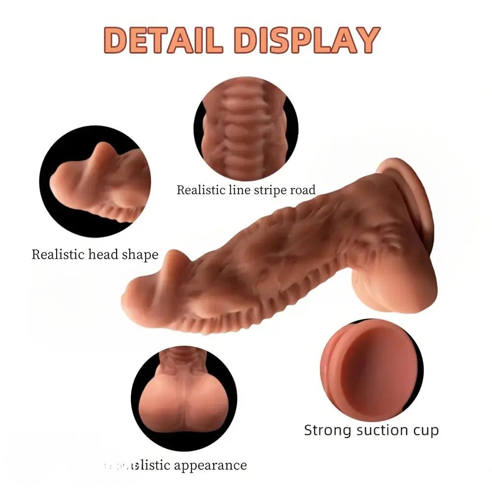 Red and black ribbed fantasy dildo, photo 4
