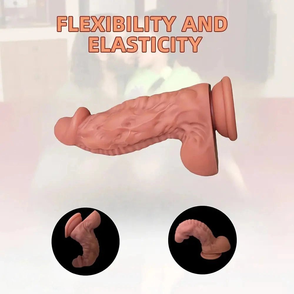 Red and black ribbed fantasy dildo, photo 5