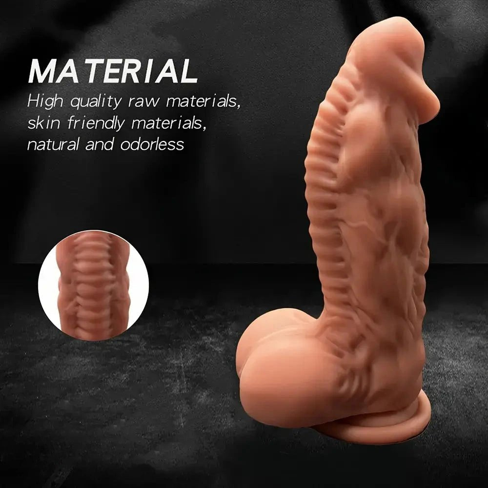 Red and black ribbed fantasy dildo, photo 7