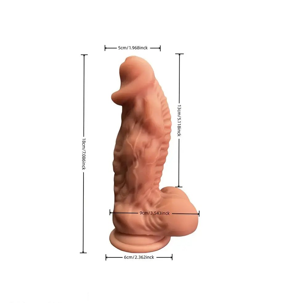 Red and black ribbed fantasy dildo, photo 8