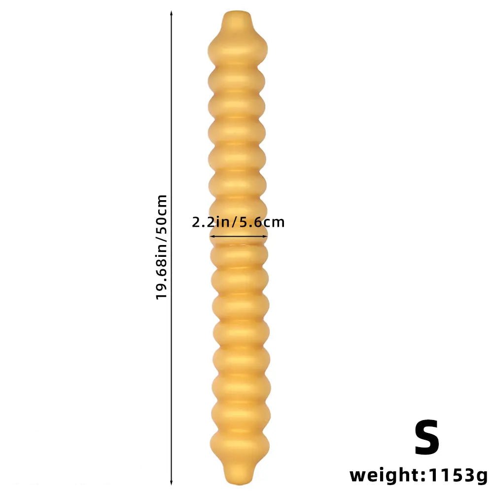 Gold ribbed silicone anal dildo